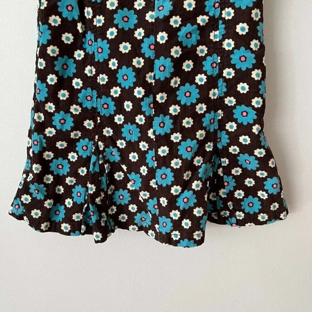 Boden Brown Blue Floral Corduroy Jumper Dress Girl's Size 7-8 Years